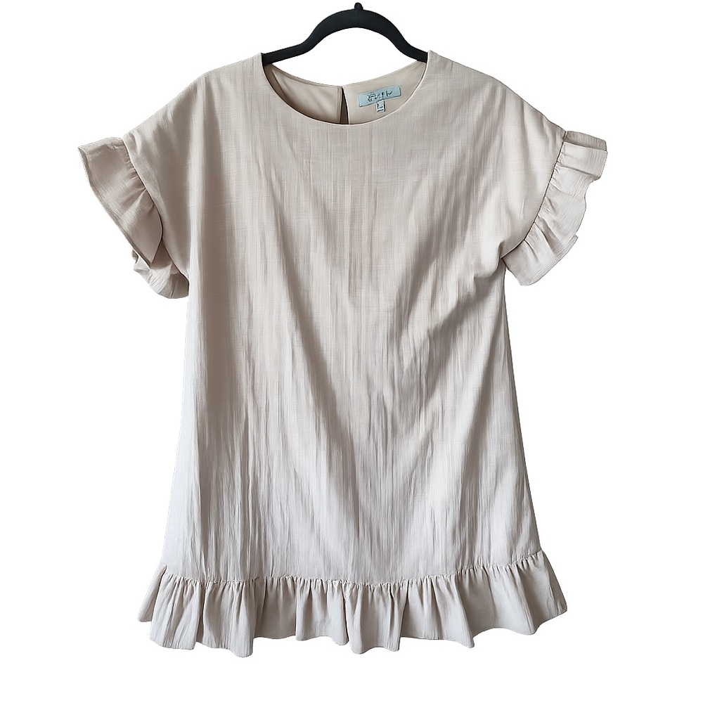 She + Sky Beige Ruffle Hem Dress Size Small